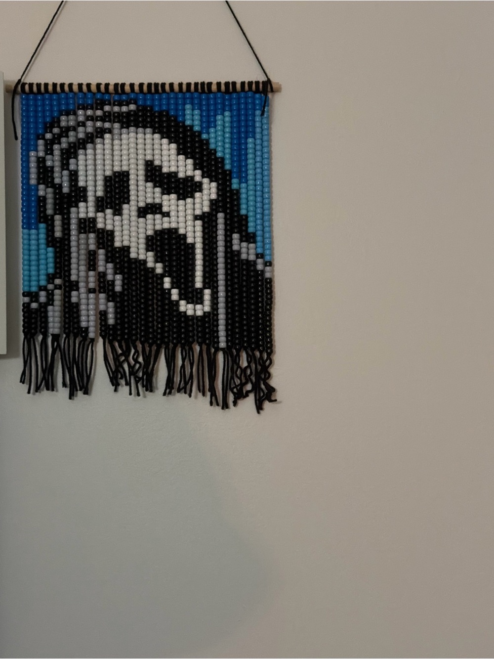 Beaded Wall Hanging Tapestry in Black, White & Blue